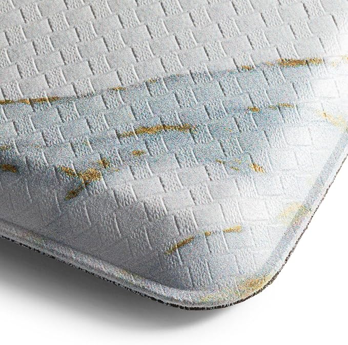 Home Dynamix Cozy Living Modern Marble Runner Anti-Fatigue Kitchen Mat, Non-Slip Floor Mat, Padded Standing Desk Mat, Gold/White, 17.5"x55"