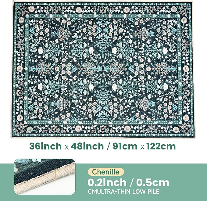 Office Chair Mat for Hardwood Tile Floor, 36"x48"Anti-Slip Under Desk Carpet Protector for Rolling Computer Chair Mat, Machine Washable Office Area Carpet (Chenille,Vibrant Green)