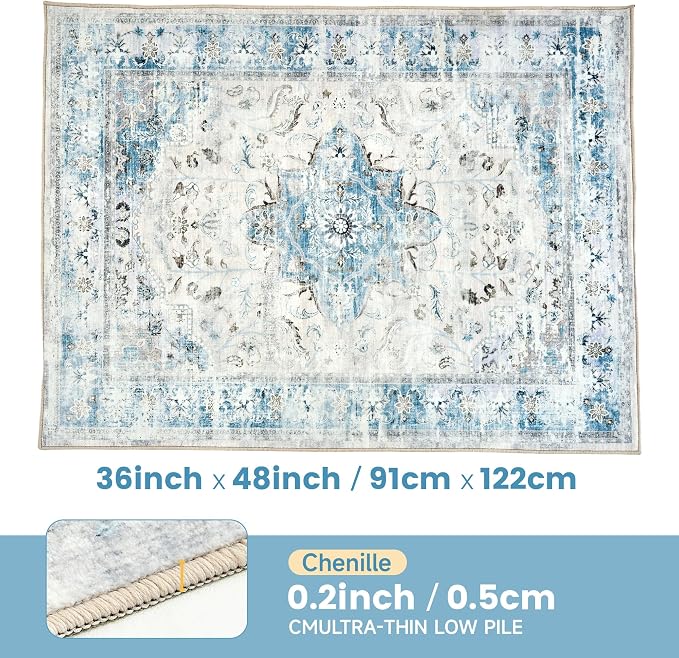 Office Chair Mat for Hardwood Tile Floor, 36"x48"Anti-Slip Under Desk Carpet Protector for Rolling Computer Chair Mat, Machine Washable Office Area Carpet (Chenille,Light Blue)