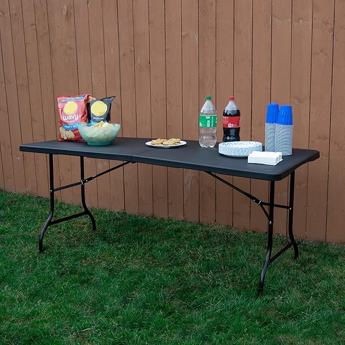 Lavish Home Portable Folding Tables - Lightweight Portable Folding Desk - 6-Foot-Long Plastic Table for Camping, Playing Cards, Parties, and Dining (Single/Black)