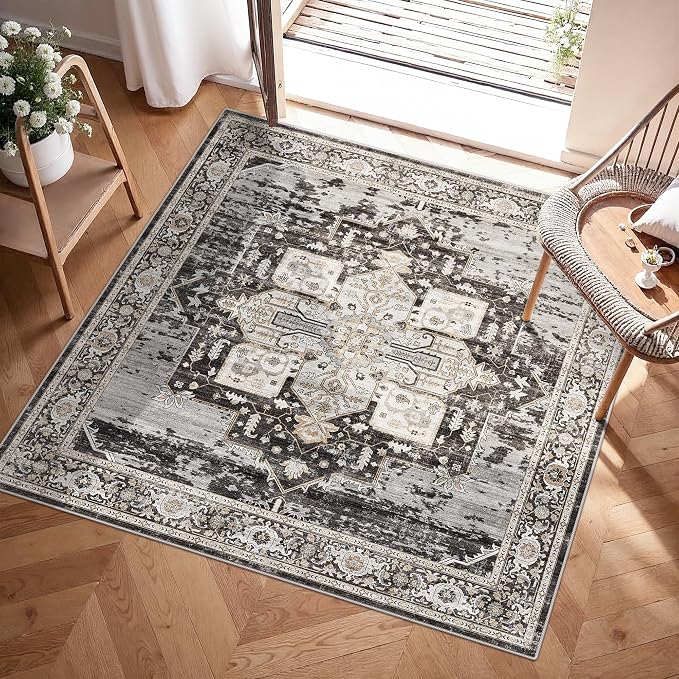 RUUGME Washable 3x3 Square Rug - 3x3 Throw Rugs for Living Room Easy Care Carpet Ultra Soft Rug for Married Woman in Bedroom Kitchen with Non Slip Backing Home Decor 3x3 Black