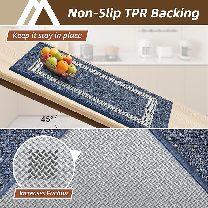 COSY HOMEER Kitchen Rugs Non-Slip 20x30/20x48 Inch Thick Polypropylene Standing Mat for Home Machine Washable, Blue