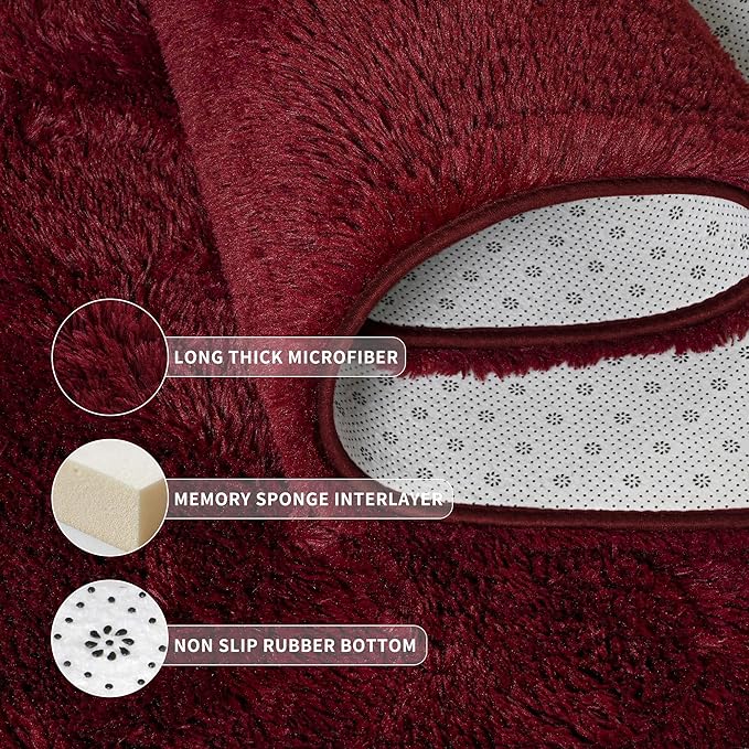 Tepook Fluffy Burgundy Rugs for Living Room, 8x10 Dark Red Area Rug for Bedroom, Soft Shaggy Plush Floor Carpet for Kids Girls Boys Room, Indoor Non Slip and Washable Carpets for Nursery Home Decor
