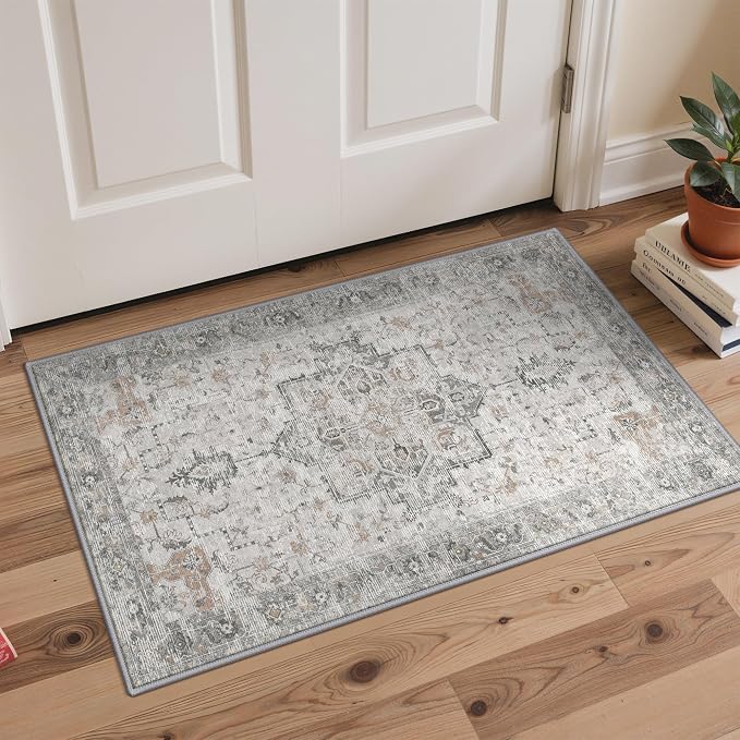 GENIMO Kitchen Rugs Non Slip Washable, 2PCS Kitchen Mats for Floor, Cushioned Standing Mat, Kitchen Runner Rug Floor Mat for Kitchen Decor, Laundry, Sink, Home, 20"x32"+20"x59", Light Taupe Brown
