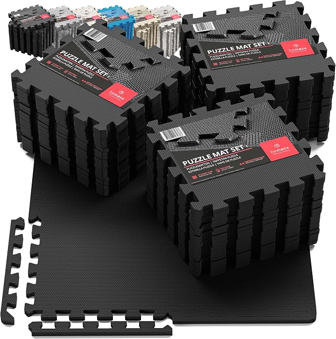 bemaxx Gym Mats Set - 54 pcs EVA Interlocking Foam Floor Tiles (12.6"x12.6"x0.4") 54sqft Protective Gym Flooring Sports Home Workout Exercise Mats Puzzle Garage Fitness Play-Room Pool Treadmill Bike