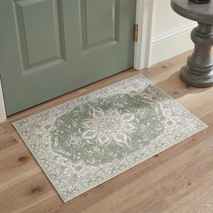 GENIMO Kitchen Rug Sets of 2, Non-Slip Washable Low-Pile Kitchen Mats for Floor, Waterproof Kitchen Runner Rug, for Hallway, Laundry, Sink, Entryway, Bathroom, 20"x32"+20"x48", Green
