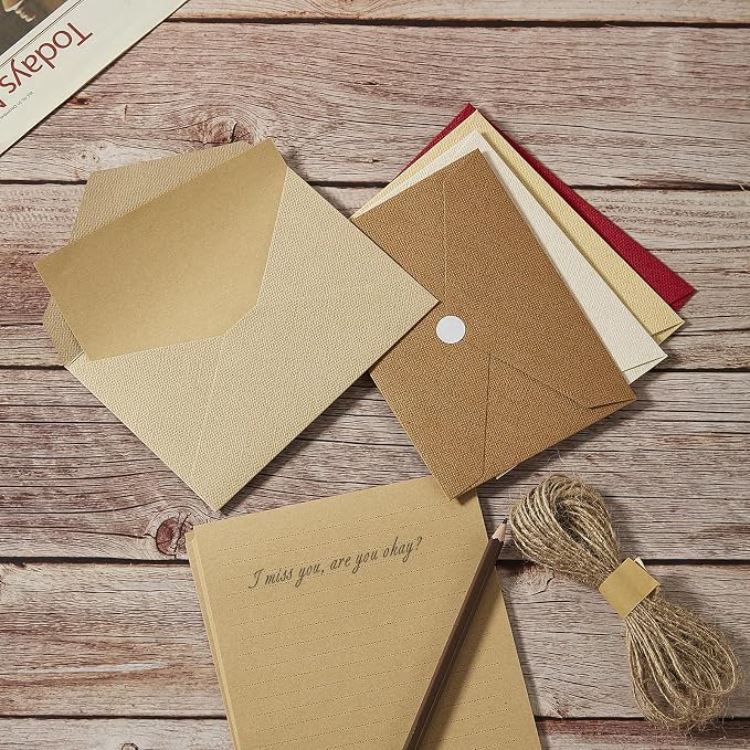 Tuhangcc Stationery Writing Paper and Envelopes Set with Jute Rope 4 X 6 for Writing Letter, (20 Best Paper with 10 Heavyweight envelopes),by Better Gift Office Products(Brown)