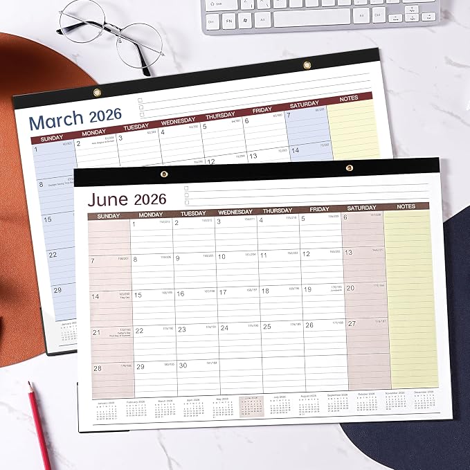 Desk Calendar 2026-2027 - 17" x 12" Desk Calendar 2026-2027, Mar. 2026 - Aug. 2027, Desk Pad Calendar, Desk/Wall Calendar 2-in-1 with Notes, Corner Protector, Blocks