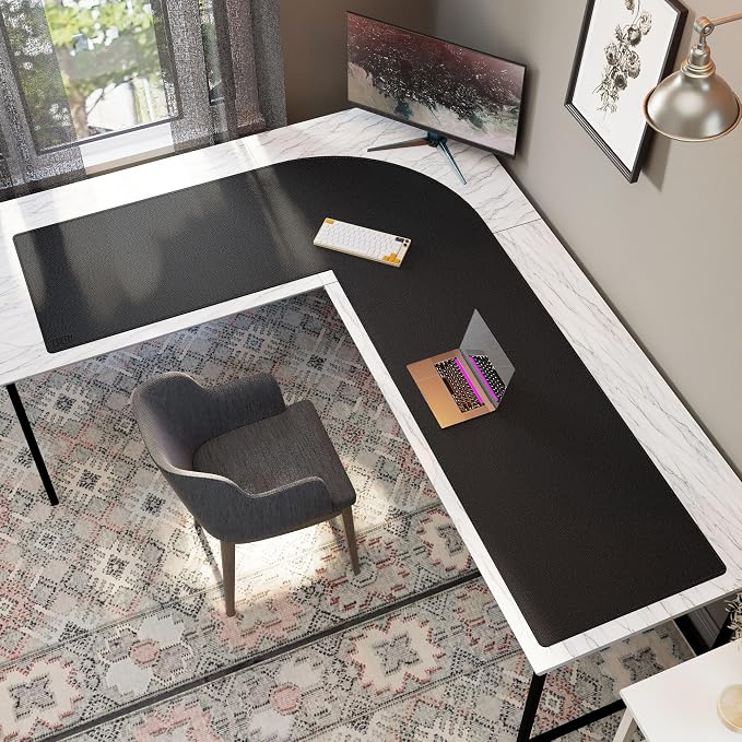 Cacoy 82.7"L x 61.8"L x 23.6"W L-Shaped Desk Mat, 83 Inch PU Leather Large Executive Desk Pad Blotter, Corner Computer Desk Protector for Home Office, L Shaped Gaming Mouse Pad for Corner Desk, Black