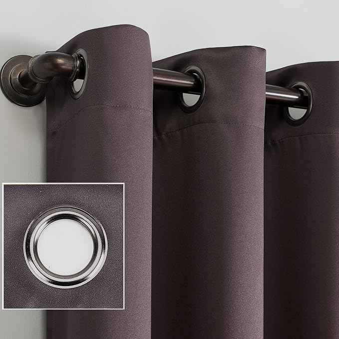 Sun Zero Nordic 2-pack Theater Grade Extreme 100% Blackout Grommet Curtain Panel Pair, 52" x 108", Fig