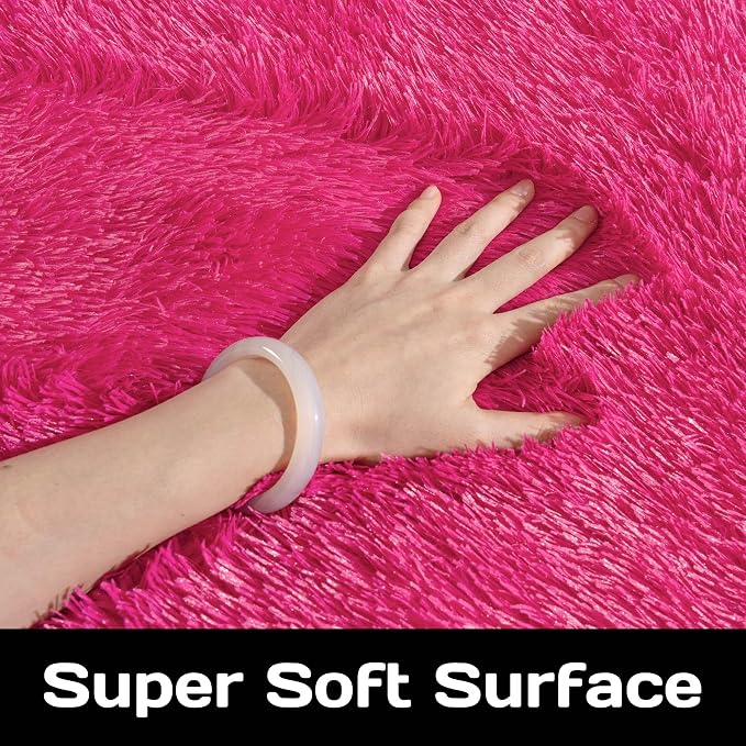 Awaytail Fluffy Rug 2x3 Feet - Preppy Girls Fuzzy Rugs College Dorm - Small Cute Chair Rug Washable for Nursery- Hot Pink
