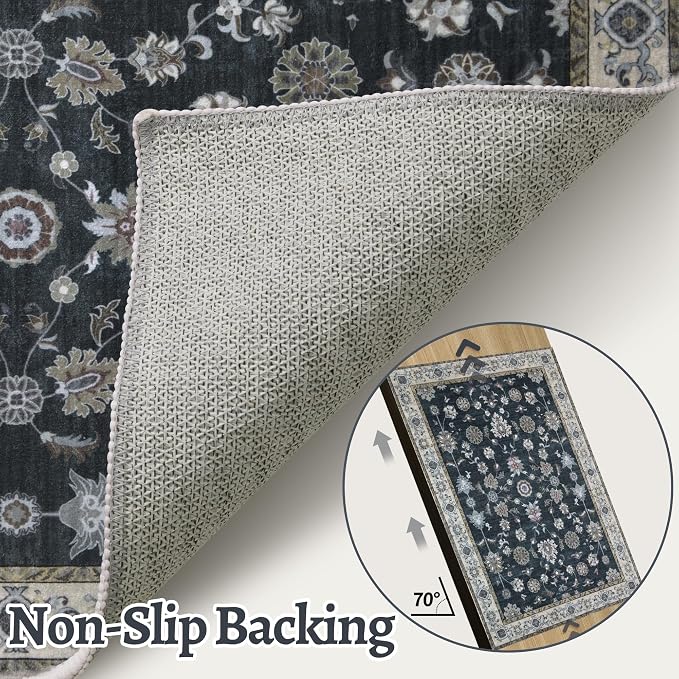 Tangsoo Vintage Runner Rug 2x6 Washable Rug for Hallway, Oriental Non-Slip Black Runner Rug for Entryway Indoor, Boho Carpet Runner Rugs, Soft Low Pile Long Rug Runner for Kitchen Living Room Bedroom