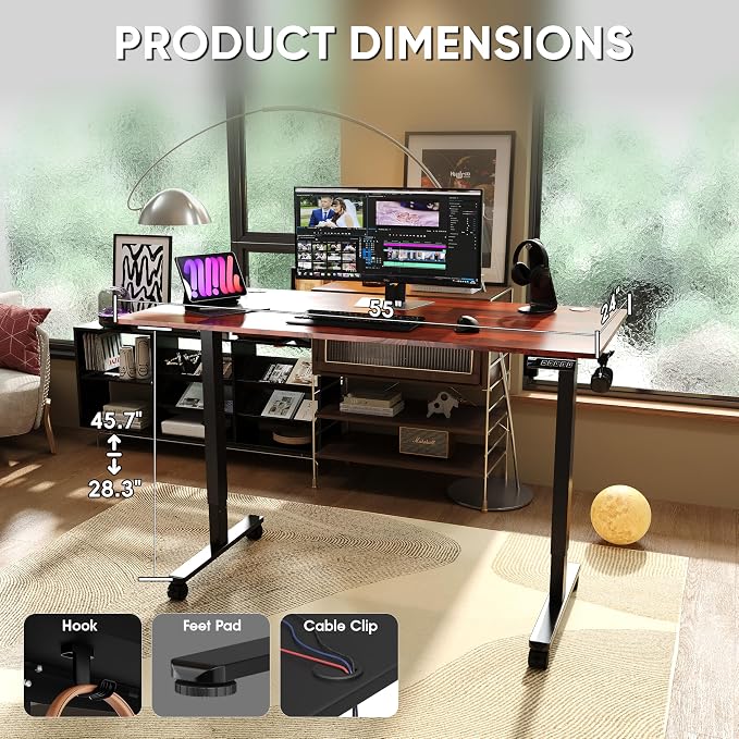 Monomi Height Adjustable Electric Standing Desk, 55 x 24 Inches Stand up Desk, Sit Stand Home Office Computer Desk(Black Frame+Cherry Top)