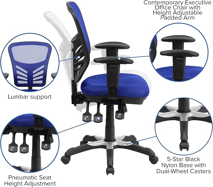 Flash Furniture Nicholas Mid-Back Swivel Office and Gaming Chair, Ergonomic Mesh Office Chair with Adjustable Lumbar Support and Height, Blue