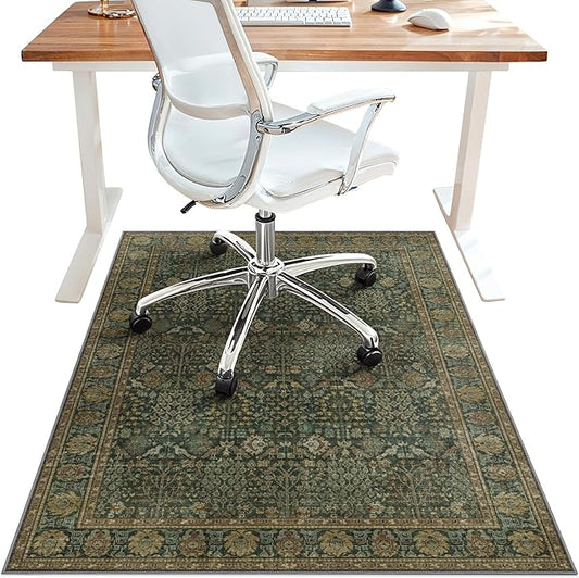48"x72" Office Chair Mat for Hardwood Tile Floor, Under Desk Carpet Protector for Rolling Computer Chair Mat, Machine Washable Area Rug, Anti-Slip 1/5" Thick Low Pile Thin Vinyl Floor Mat, Dark Brown