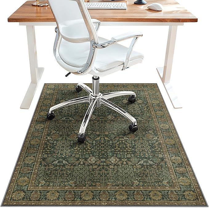 36"x60" Office Chair Mat for Hardwood Tile Floor, Under Desk Carpet Protector for Rolling Computer Chair Mat, Machine Washable Area Rug, Anti-Slip 1/5" Thick Low Pile Thin Vinyl Floor Mat, Dark Brown
