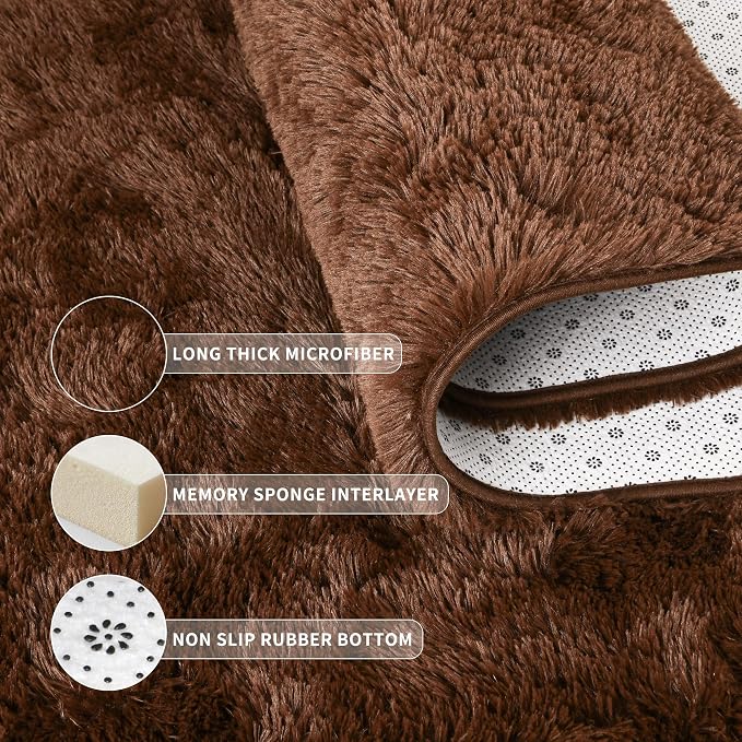 Tepook Super Soft Fluffy Rug for Bedroom, Modern Shaggy Fuzzy Kids Rugs for Living Room, Plush Indoor Nursery Home Decor Dorm Carpet with Non-Slip Bottom, Brown, 3 X 5 Feet