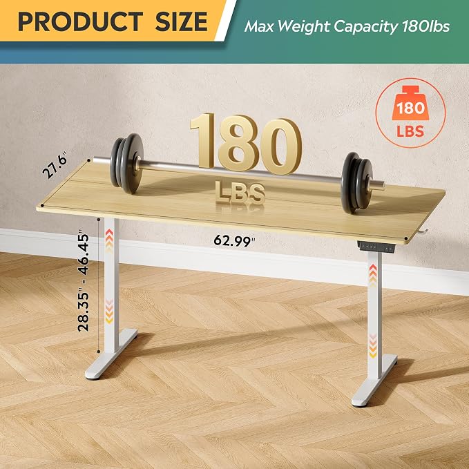 DEVAISE 63 Inch Standing Desk with Split Top, Ergonomic Computer Desk, Maple