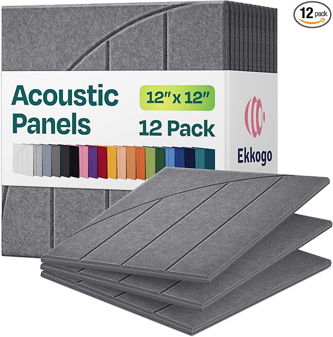 Acoustic Panels 12-Pack Soundproof Wall Panels 12"x12"x0.4" Decorative Sound Dampening for Your Home, Office, Studio, Bedroom & More with Unique ModuArc Carving [Pebble Gray]