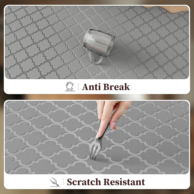 Upgrade Scalloped Embossed Kitchen Mats for Floor 2PCS Cushioned Anti Fatigue Waterproof Foam Kitchen Rugs Non Slip Washable Comfort Standing Mat for Sink Laundry, 17.3"x30"+17.3"x59", Grey