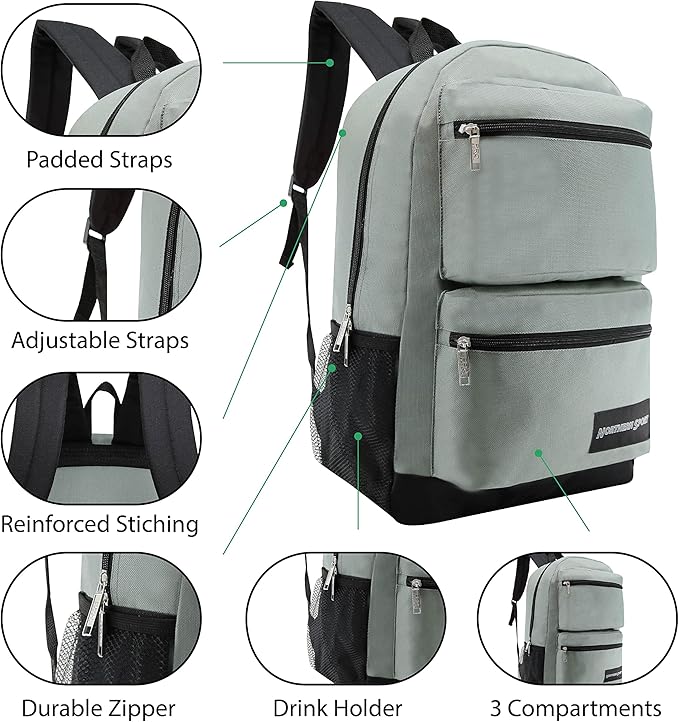 Moda West 12-Pack 19” Sport Backpacks with 50 Piece School Supplies Kits - Pens, Pencils, Crayons – Bulk Bundle for Elementary, Middle, and High School Students, 6 Assorted Styles
