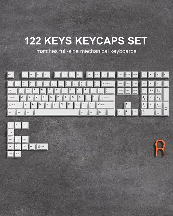 Womier Double Shot PBT Keycaps Set 138 Keys, Cherry Profile Custom Keycaps 60 65 75 100 Percent for 61/64/68/84/87/100/104/108 Retro Gaming Mechanical Keyboard, White