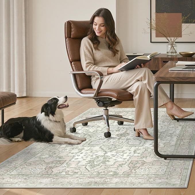 48"x72" Office Chair Mat for Hardwood Tile Floor, Under Desk Carpet Protector for Rolling Computer Chair Mat, Machine Washable Area Rug, Anti-Slip 1/5" Thick Low Pile Thin Vinyl Floor Mat, Mint