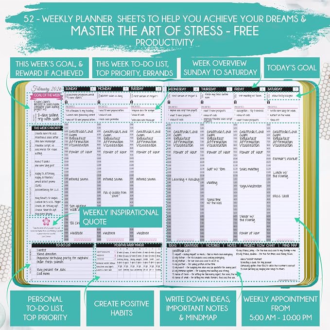Deluxe 2026 Planner Weekly and Monthly | Law of Attraction Planner with Productivity App | 12-Month for Productivity, Gratitude & Goal Setting | Includes Foldable Vision Board, Gift Box & Stickers