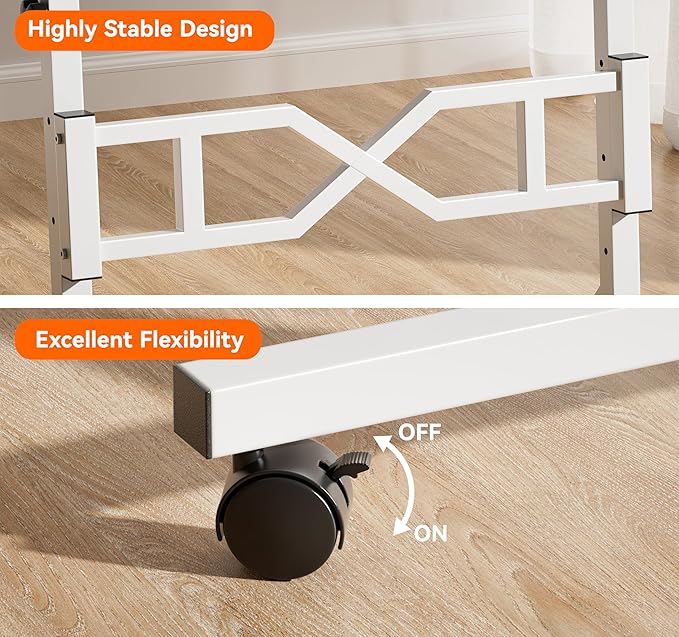 Small Standing Desk with Wheels, 29.5-45.3 Inch Adjustable Height, Portable Treadmill Desk, Rolling Computer Table for Walking Pad with a Cup Holder and a Hook