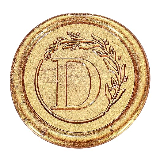 Yoption Letter Wax Seal Kit, Vintage Initial Alphabet D With Wreath Stamp and 120 Antique Gold Seal Beads