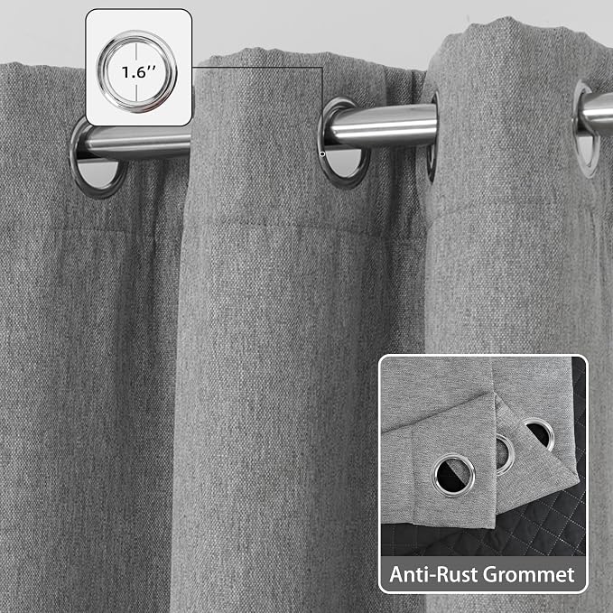 DriftAway Blackout Soundproof Thermal Insulated Linen Textured Curtains with Quilted Thermal Lining for Cold and Heat Blocking Noise Reducing Daytime Sleep 1 PC 52 Inches by 96 Inches Gray