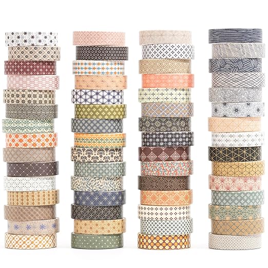 Basic Patterns Washi Tape Set 60 Rolls Geometric Elegance Decorative Skinny Masking Tapes for Arts, DIY Crafts, Journals, Planners, Scrapbook, Wrapping
