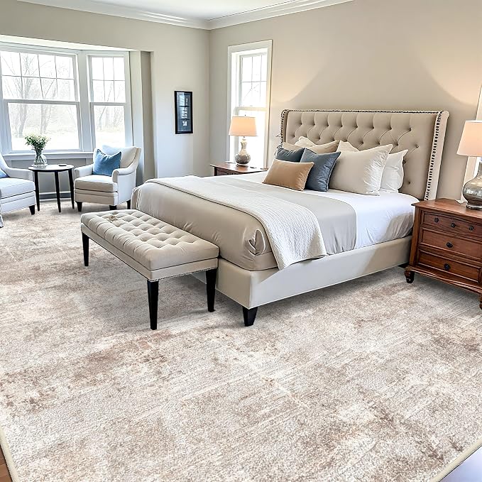Washable Abstract Area Rug 12x15 - Large Soft Rugs for Living Room Non Slip Indoor Carpet for Bedroom Living Room Farmhouse Distressed Stain Resistant Floor Decor Mat 12x15 Brick/Brown/Beige