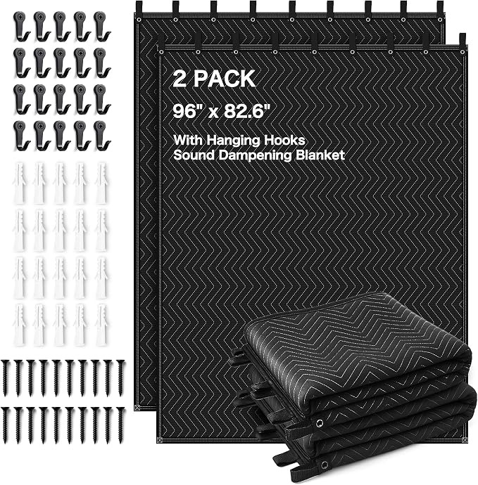 2 PCS Extra Large Sound Dampening Blanket,96"x 80" Sound Absorbing Studio Blanket Panel with Grommets for Wall Hanging,Noise Cancelling Studio Acoustic Curtain/Light Blocker/Soundproof Moving Blanket
