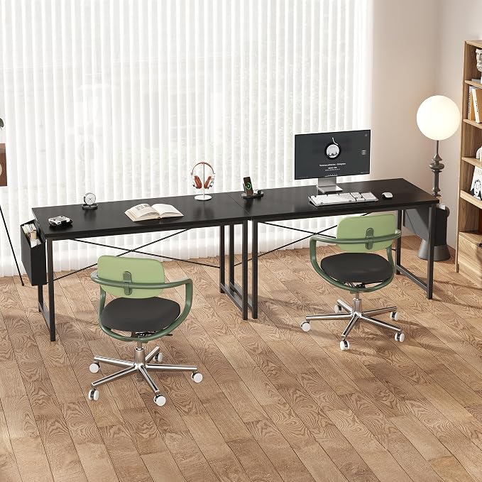 OLIXIS 55 Inch Computer Desk for Home Office, Writing Study Craft Gaming Table, Modern Computer Workstation with Storage Bag and Headphone Hook for Bedroom Small Spaces, Black
