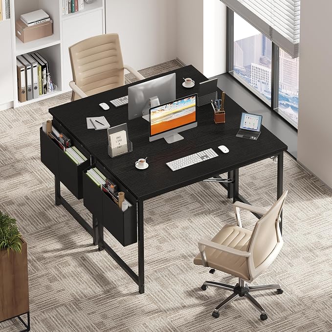 OLIXIS Computer Desk, 44 Inch Home Office Desks for Small Spaces, Writing Craft Study Gaming Table for Bedroom, Modern Computer Workstation with Storage Bag and Headphone Hook, Black