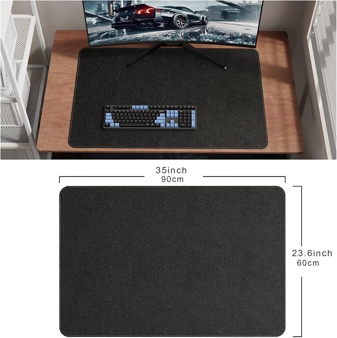 CENNBIE 35.5" x 23.6" Leather Desk Mat, Non-Slip Waterproof Extra Wide Desk Pad Protector,Computer Mouse Pad for Office Home (Black)