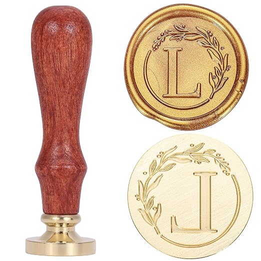 Yoption Letter Wax Seal Kit, Vintage Initial Alphabet L With Wreath Stamp and 120 Antique Gold Seal Beads