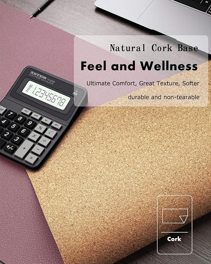 YSAGi Double-Sided Desk Pad, Leather Desk Mat, Eco Cork Desk Pad Protector, Large Mouse Pad for Desk, Waterproof Desk Blotter Pad, Desk Writing Pad for Office Work&Home(23.6"x13.7",Cork+Dark Pink)