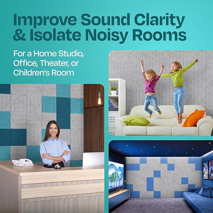 Acoustic Panels 12-Pack Soundproof Wall Panels 12"x12"x0.4" Decorative Sound Dampening for Your Home, Office, Studio, Bedroom & More with Unique ModuArc Carving [Light Gray]