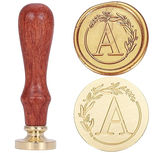 Yoption Letter Wax Seal Kit, Vintage Initial Alphabet A With Wreath Stamp and 120 Antique Gold Seal Beads