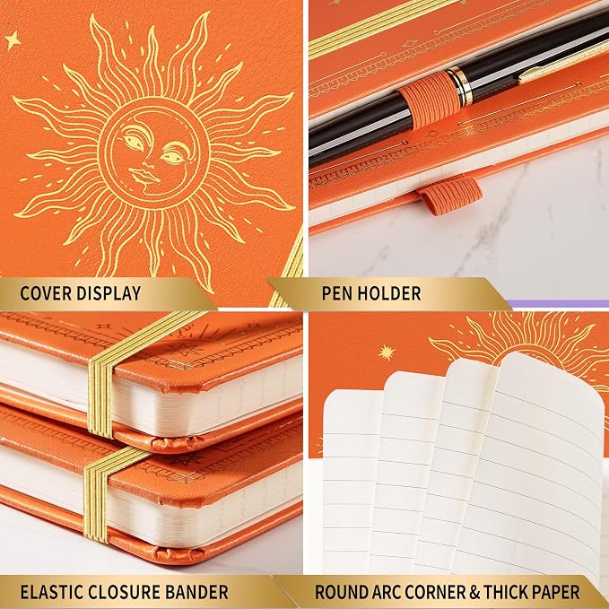 Artfan Ruled Notebook/Journal – Premium Thick Paper Classic Writing Notebook with Pocket + Page Dividers Gifts, Banded, Large, 128 Pages, Hard Cover, Lined (5.3" x 8.26") - Orange