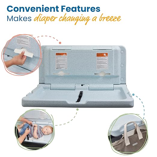 ECR4Kids Horizontal Wall-Mounted Changing Station, Baby Changer, Blue/Grey Speckled