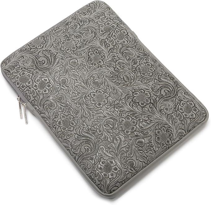 Kinmac 360° Protective Vertical Laptop Sleeve Case Cover Bag (Paisley Grey PU, 15.6 inch-16 inch)