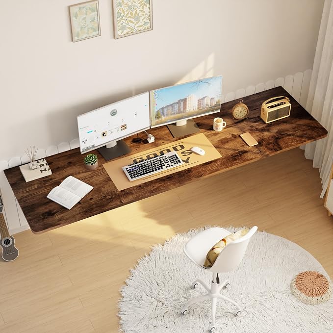 IAE Wall Mounted Floating Foldable Desk 72" x 22" Folding Computer Workstation Table with Engineered Wood and Metal Shelf Brackets,Fold&Floating Design for Home Office, Apartment,Laundry Room,Rustic