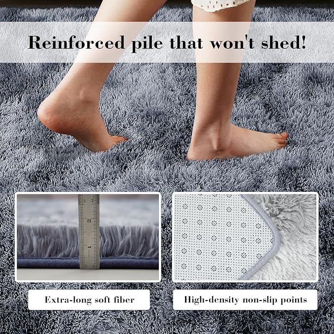 yongyangjuxin Fluffy Rug Shag Area Rug, Mottling Dark Grey 10x14 Area Rugs for Bedroom, Super Soft Shag Rugs for Living Room Bedroom Room Home Decor, Upgrade Anti-Skid Rectangular Fuzzy Rug