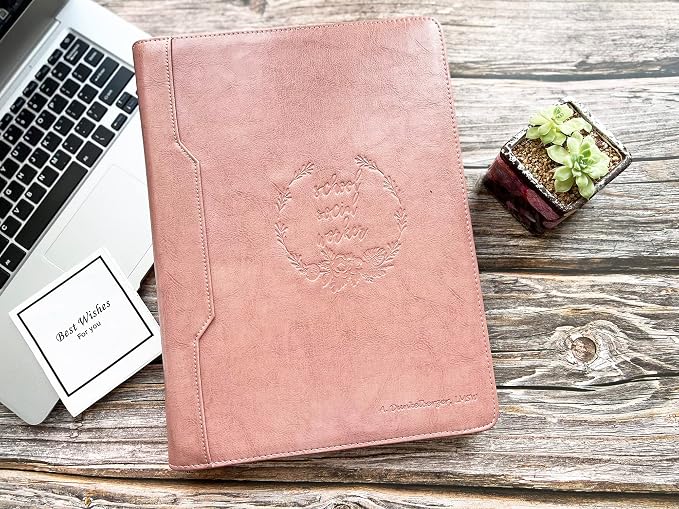 Pink Leather Portfolio for Women, Resume Portfolio Folder with Zipper, Customized Portfolio, Personalized Executive Portfolio Organizer, Vegan Leather Padfolio for Women, Custom