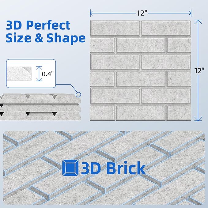 12 Pack Acoustic Panels with Self Adhesive, 12" X 12" X 0.4" High Density Sound Proof Foam Panels for Walls, Soundproof Wall Panels, Brick Sound Absorbing Panels for Home Studio Office Decor Ivory Tan