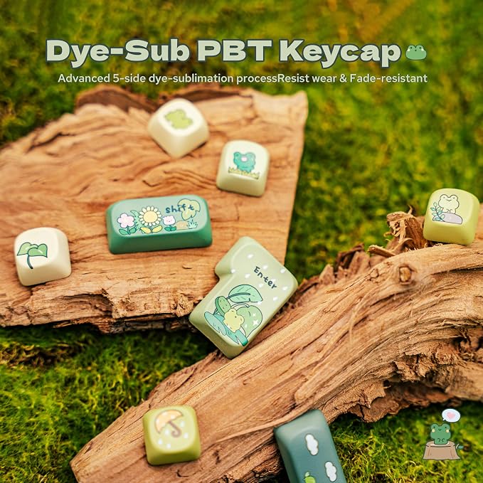 KiiBoom X Cosydiaries Rainy Froggy Day Keycap Set, 144 Keycaps, PBT Custom Keycaps for Mechanical Keyboard, Compatible with ANSI/ISO, 60%, 65%, 75%, TKL, Full-Sized Layout (MOA Profile)