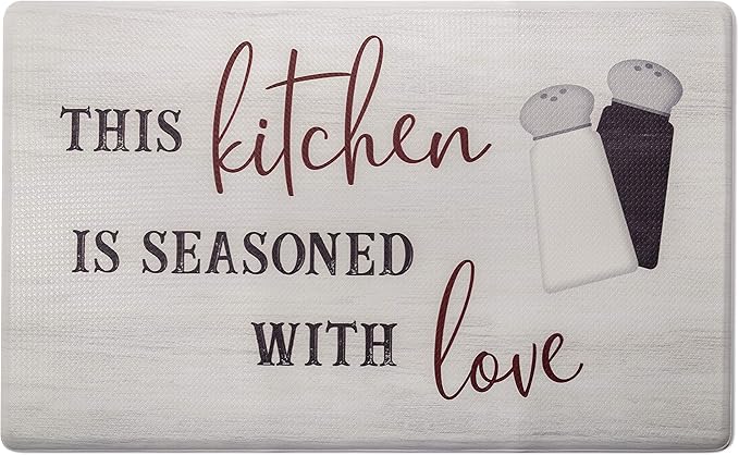 Home Dynamix Cozy Living Seasoned with Love Runner Anti-Fatigue Kitchen Mat, Non-Slip Floor Mat, Padded Standing Desk Mat, Non-Slip Floor Mat, Padded Standing Desk Mat, Grey/Red, 17.5"x30"
